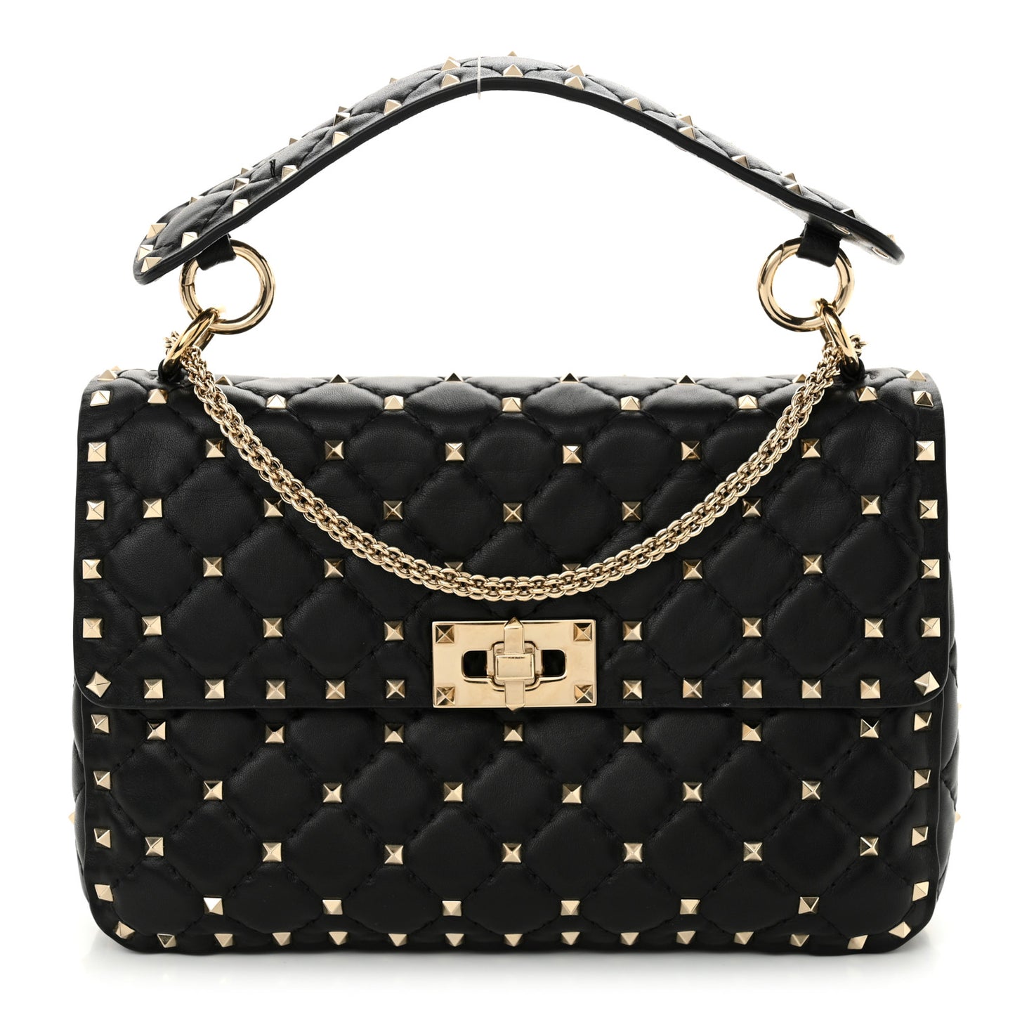 Lambskin Medium Rockstud Spike Shoulder Bag Black
