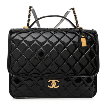Chanel Patent Quilted Large School Memory Top Handle Flap Black 1 of 10
