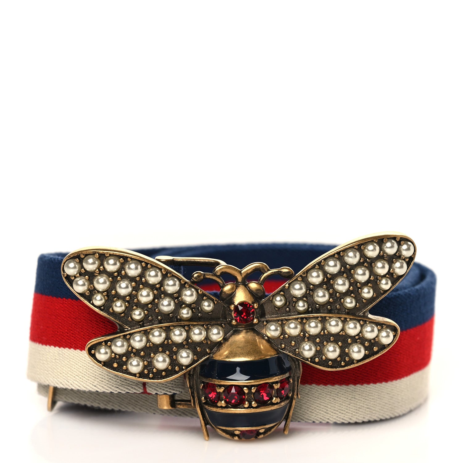 Gucci Web Queen Margaret Bee Sylvie Web Belt 85 34 Red White Blue 1 of 5