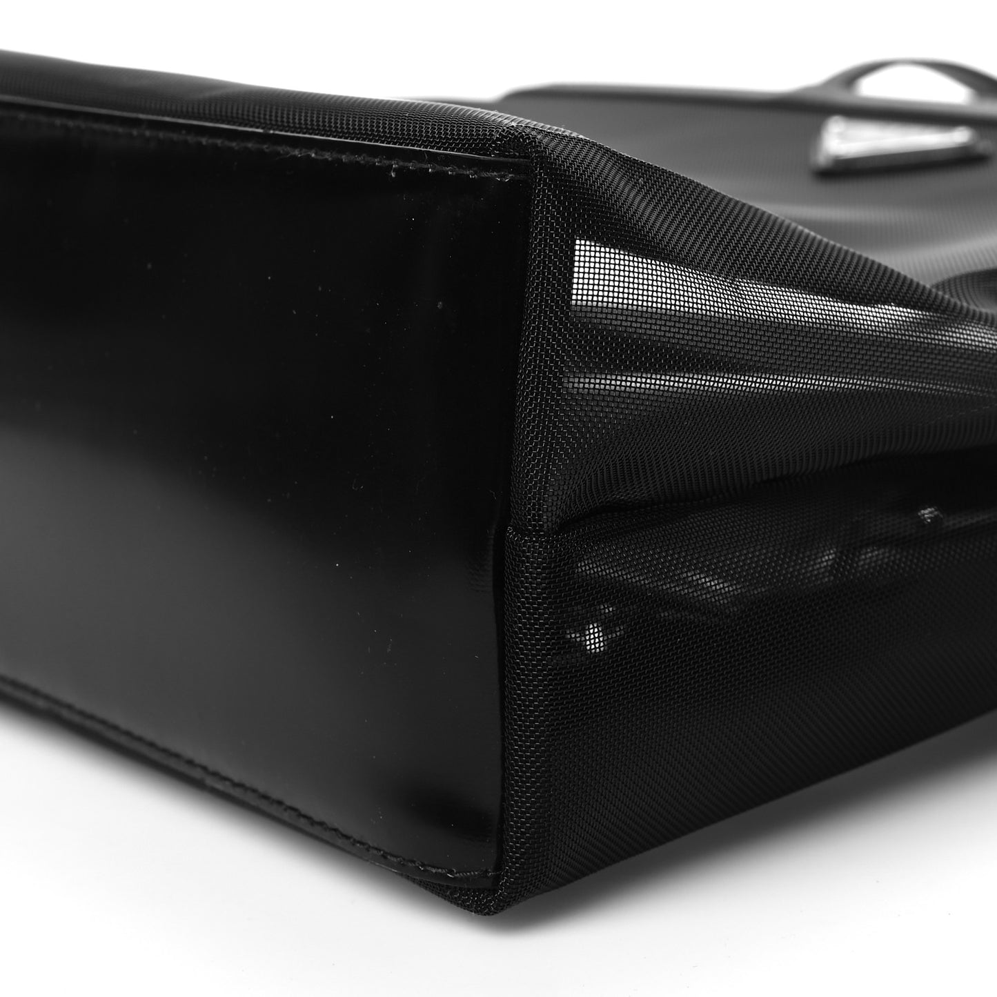 Mesh Sequin Spazzolato Triangle Logo Tote Black