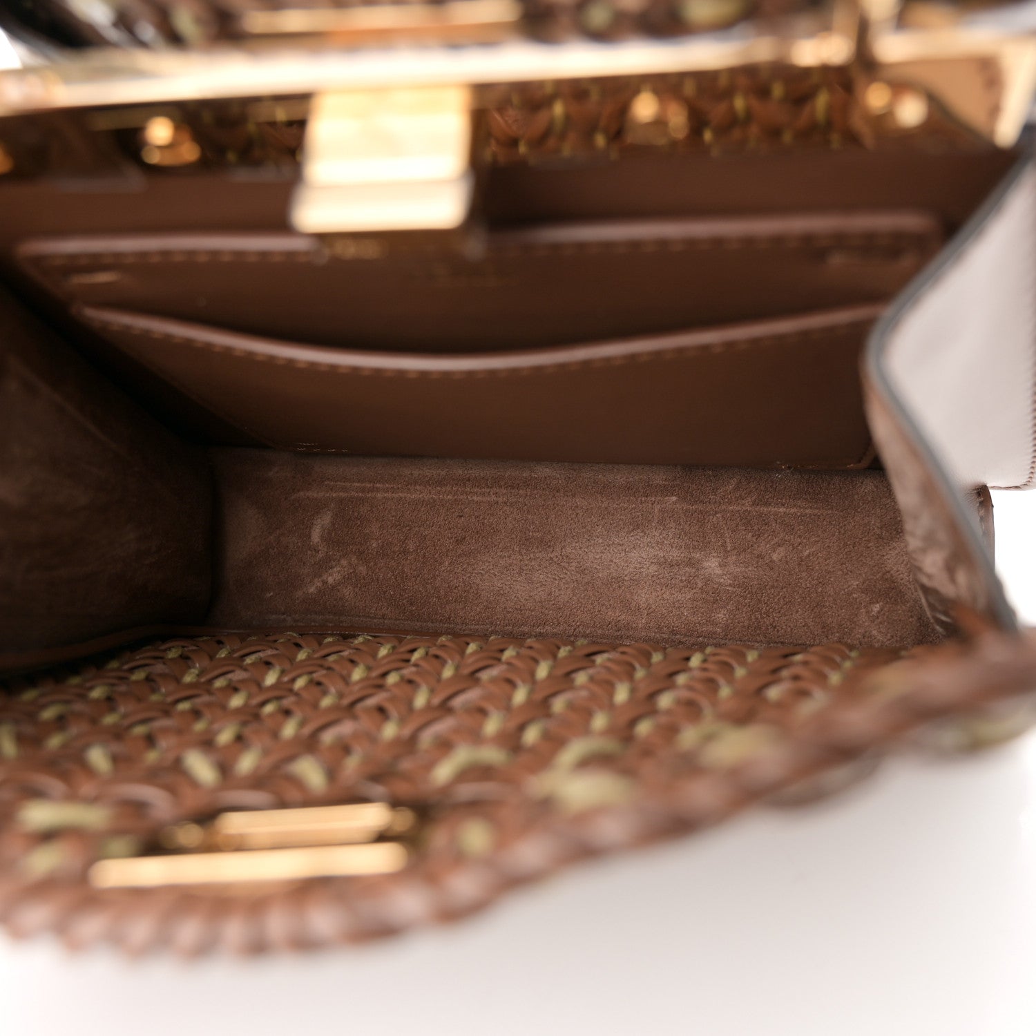 Fendi Vitello King Shiny Nappa Intreccio Petite Peekaboo I SEE U Satchel Gianduia 5 of 11