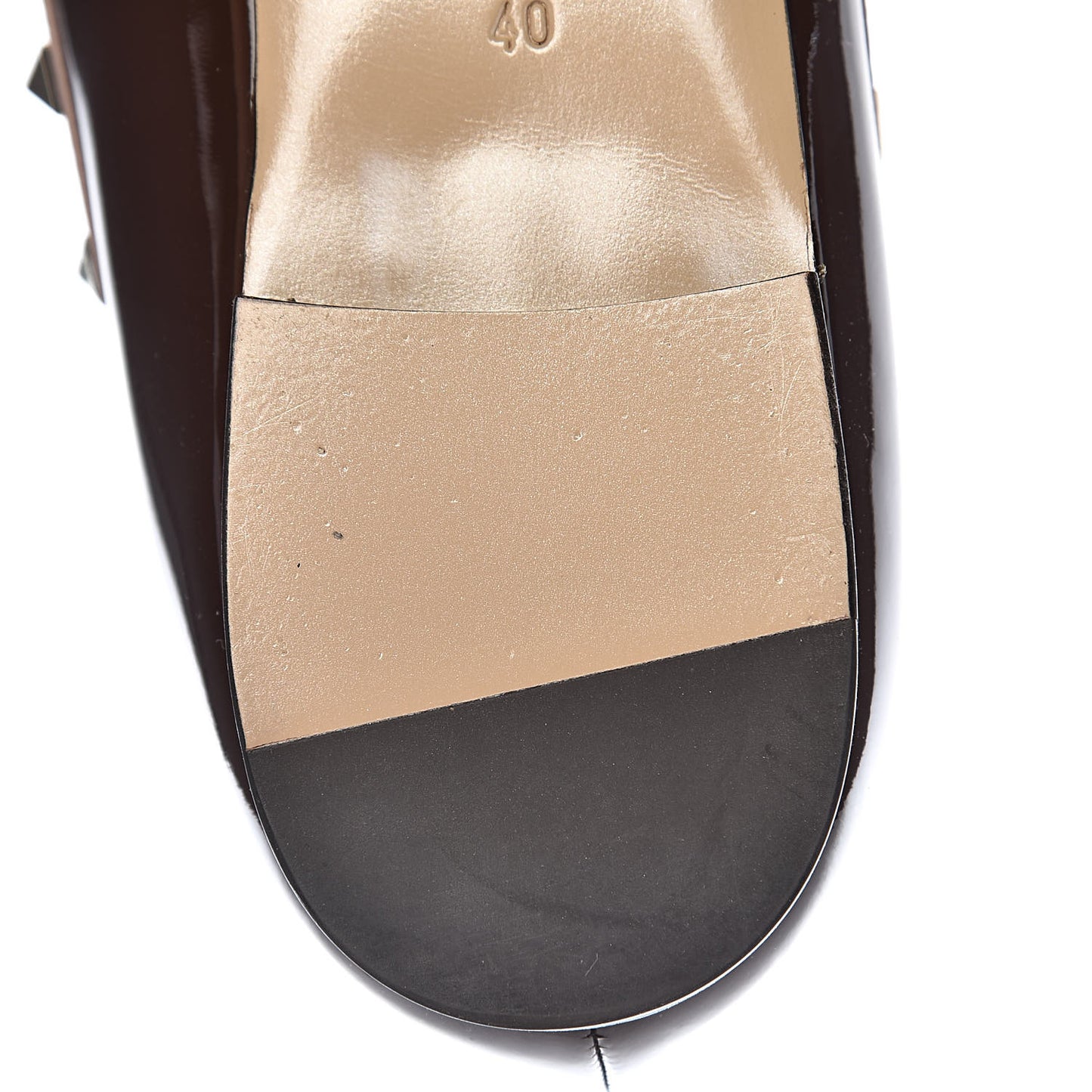 Patent Nappa Rockstud Ballerina Flats 40 Cacao Poudre