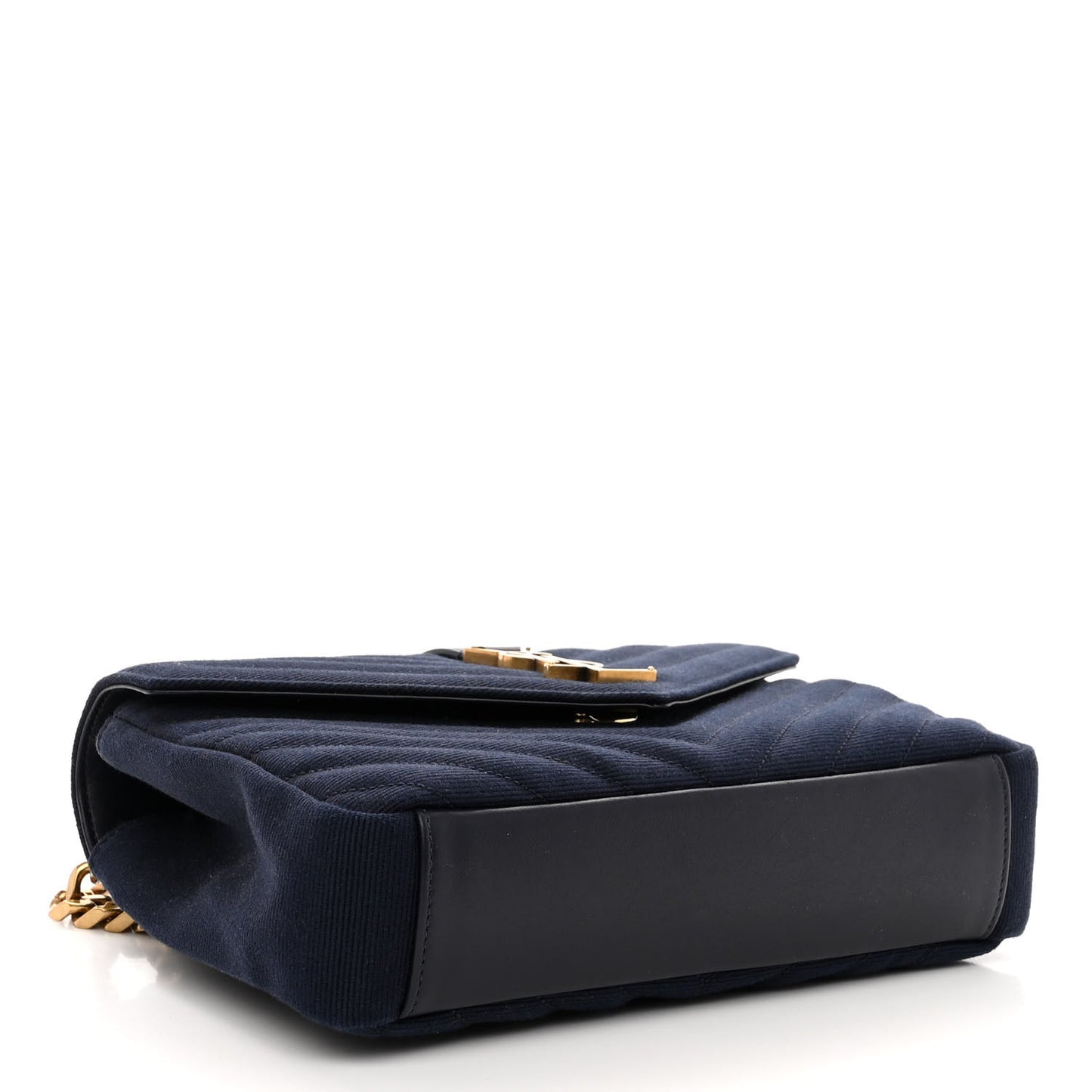 Smooth Calfskin Cotton Canvas Matelasse Chevron Monogram Medium College Bag Deeply Blue