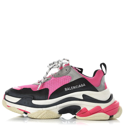 Balenciaga Fabric Mesh Womens Triple S Sneakers 38 Fluo Pink Grey White 1 of 8