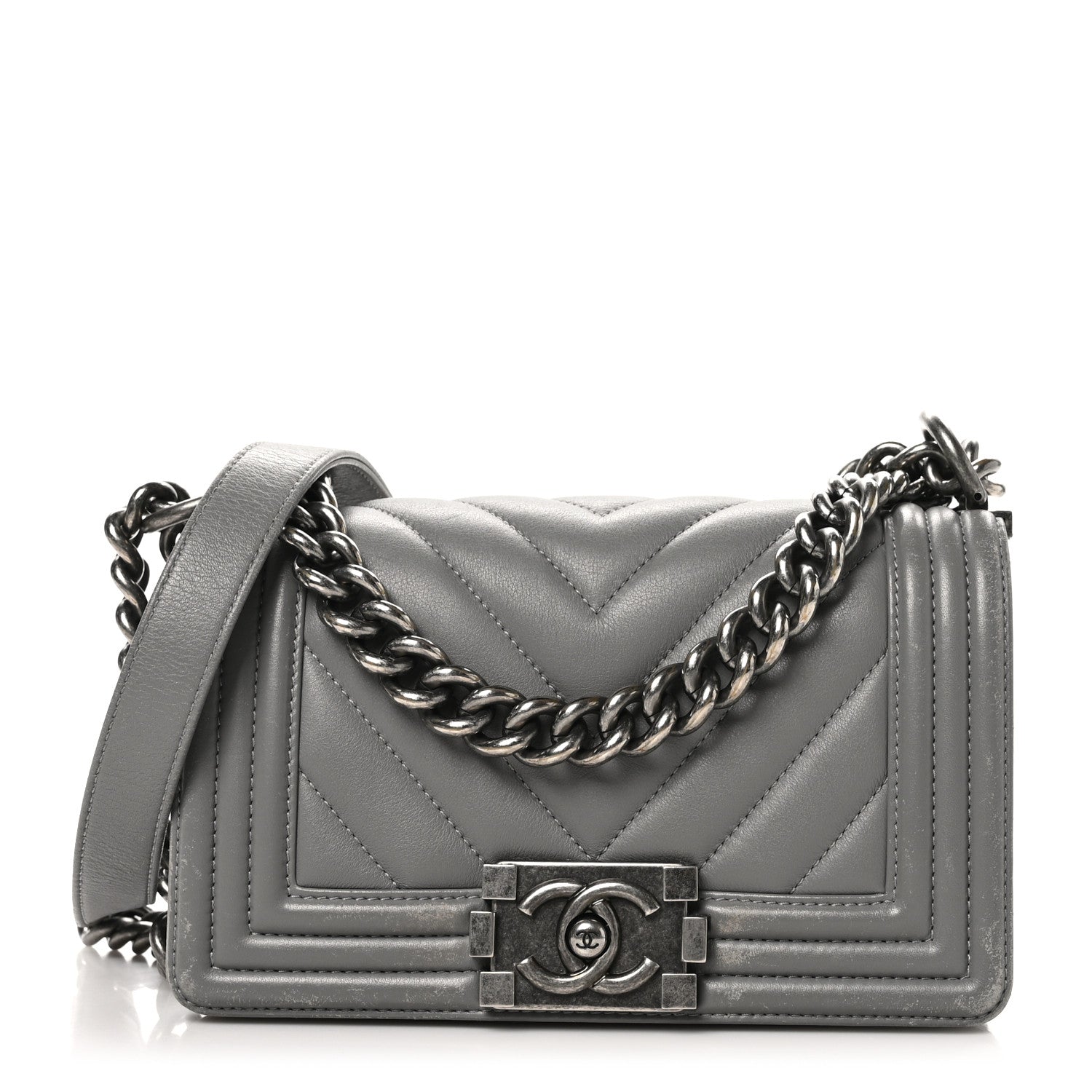 Chanel Calfskin Chevron Quilted Small Boy Flap Grey 1 of 11