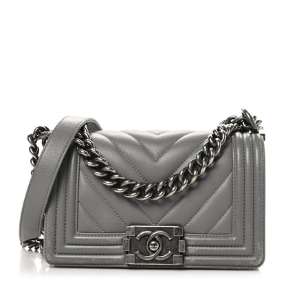 Chanel Calfskin Chevron Quilted Small Boy Flap Grey 1 of 11