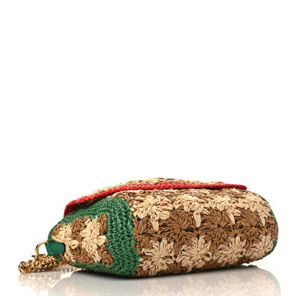 Gucci Raffia Azalea Calfskin Crochet Flower Small GG Marmont Shoulder Bag Natural Ecru Green Red New Shamarock 4 of 15