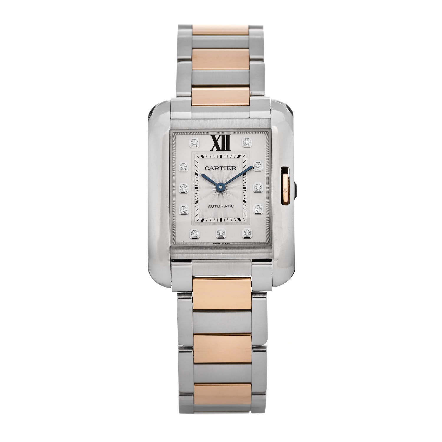 Cartier Stainless Steel 18K Pink Gold Diamond 30mm Tank Anglaise Automatic Watch 1 of 5