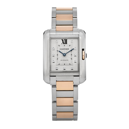 Cartier Stainless Steel 18K Pink Gold Diamond 30mm Tank Anglaise Automatic Watch 1 of 5