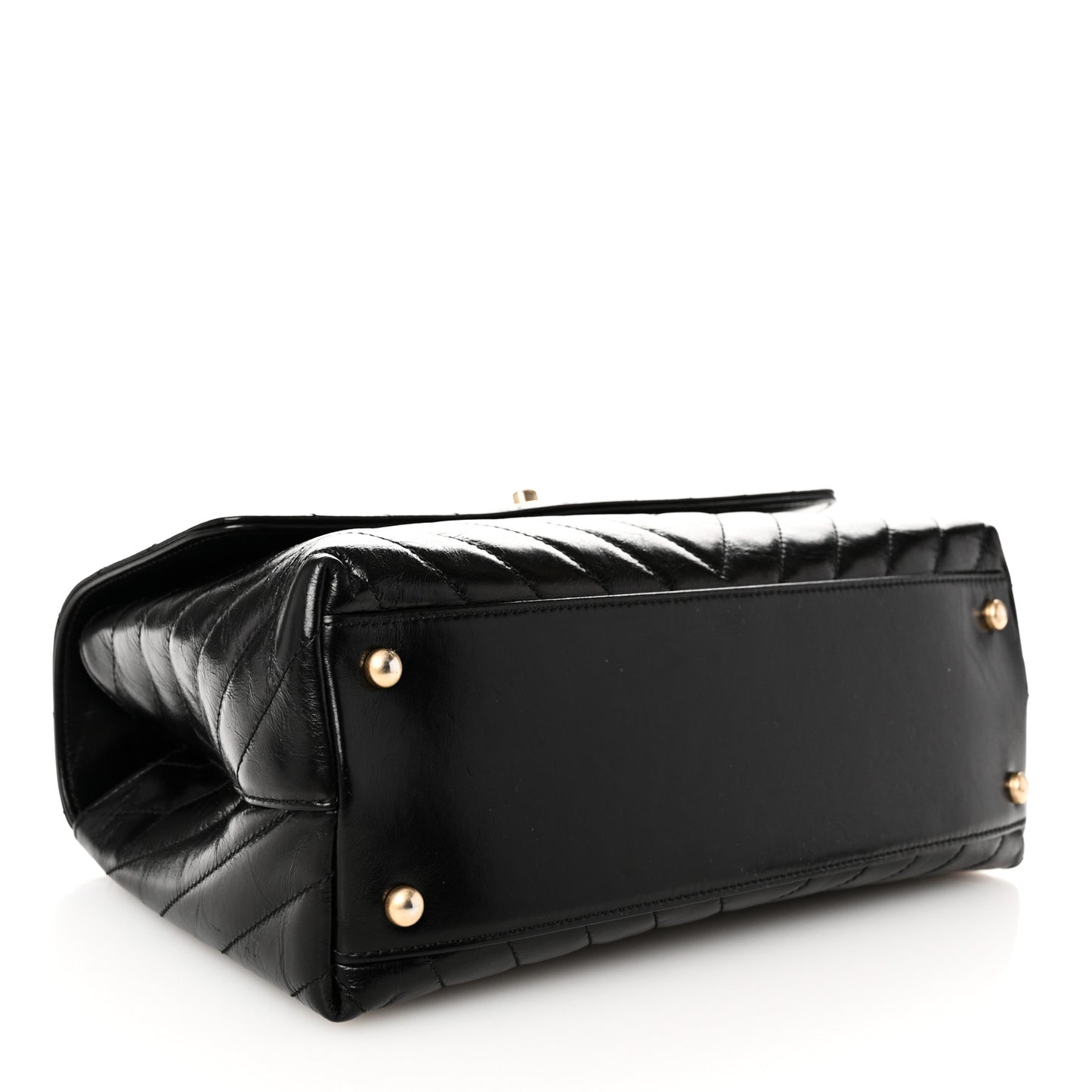 Calfskin Lizard Chevron Quilted Small Coco Handle Flap Black
