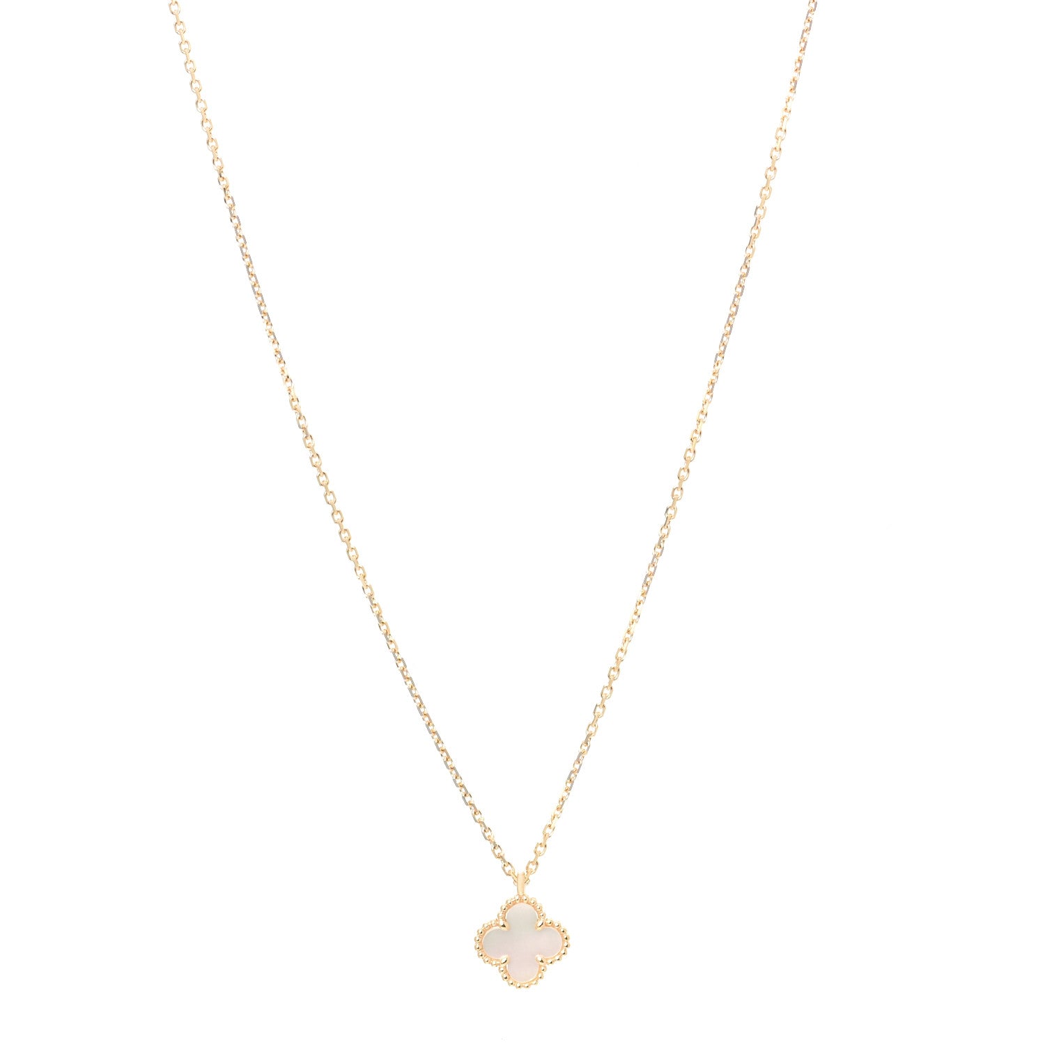 Van Cleef & Arpels 18K Yellow Gold Mother of Pearl Sweet Alhambra Pendant Necklace 1 of 7