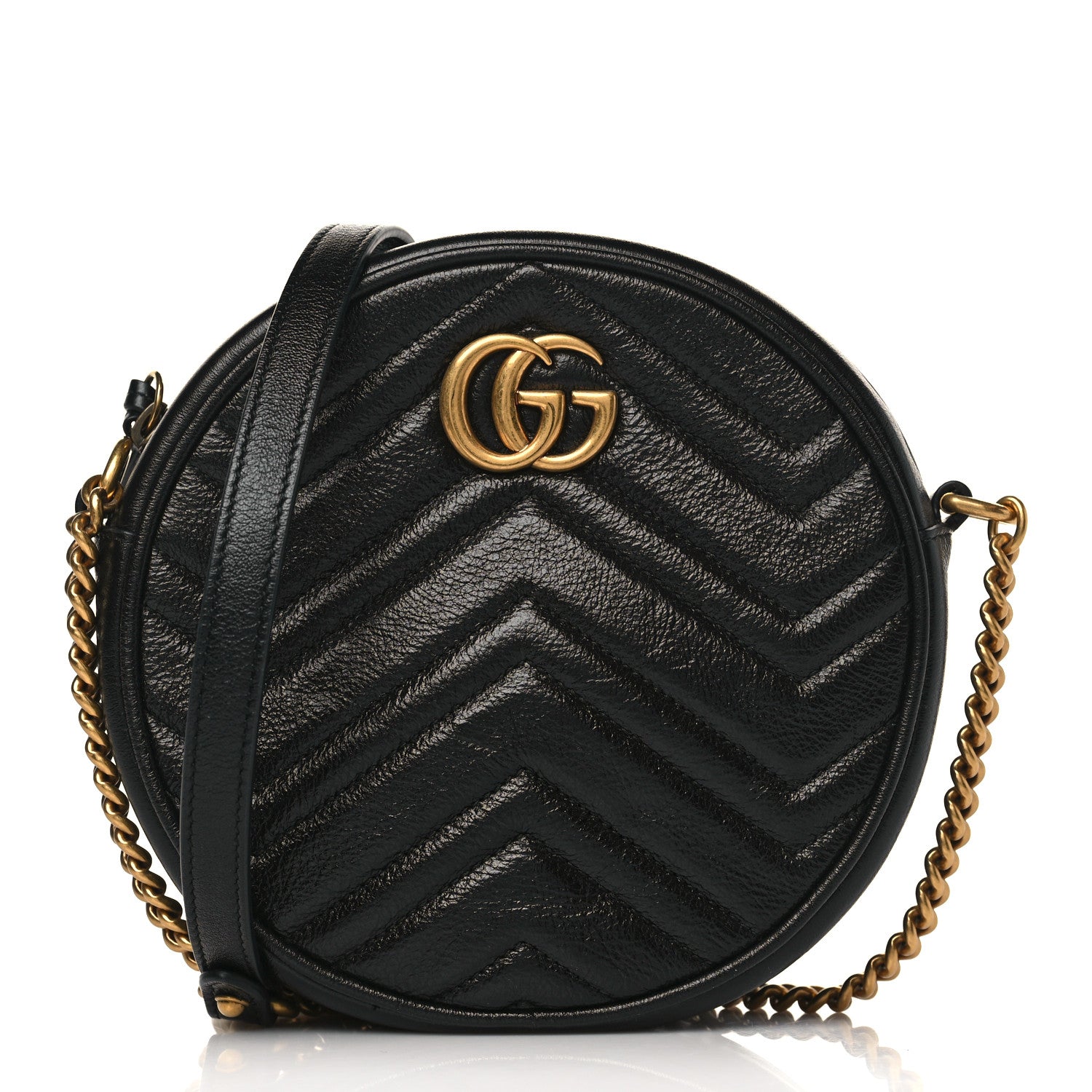 Gucci Azalea Calfskin Matelasse Heart Mini GG Marmont Round Shoulder Bag Black 1 of 8