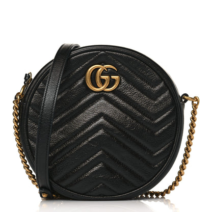 Gucci Azalea Calfskin Matelasse Heart Mini GG Marmont Round Shoulder Bag Black 1 of 8