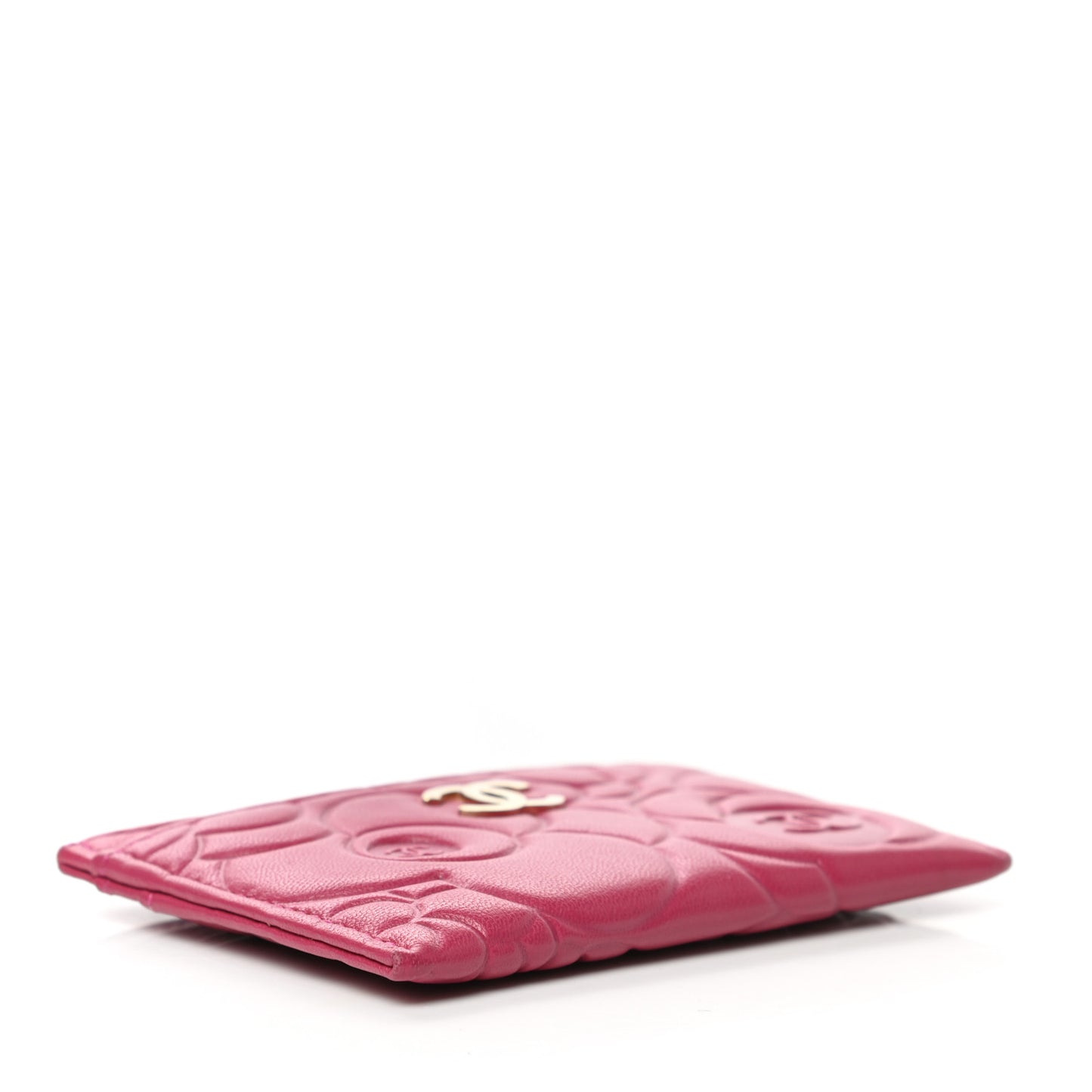 Lambskin Camellia Embossed Card Holder Fuchsia