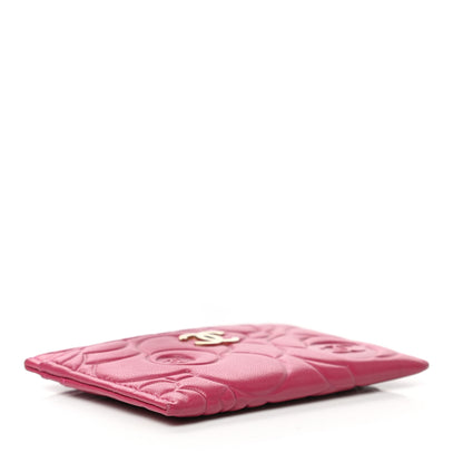 Chanel Lambskin Camellia Embossed Card Holder Fuchsia 4 of 13