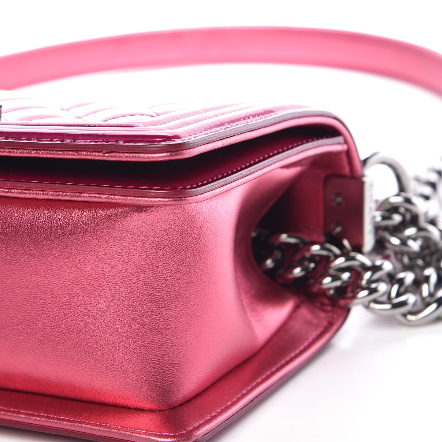 Metallic Patent Calfskin Quilted Small Boy Flap Pink