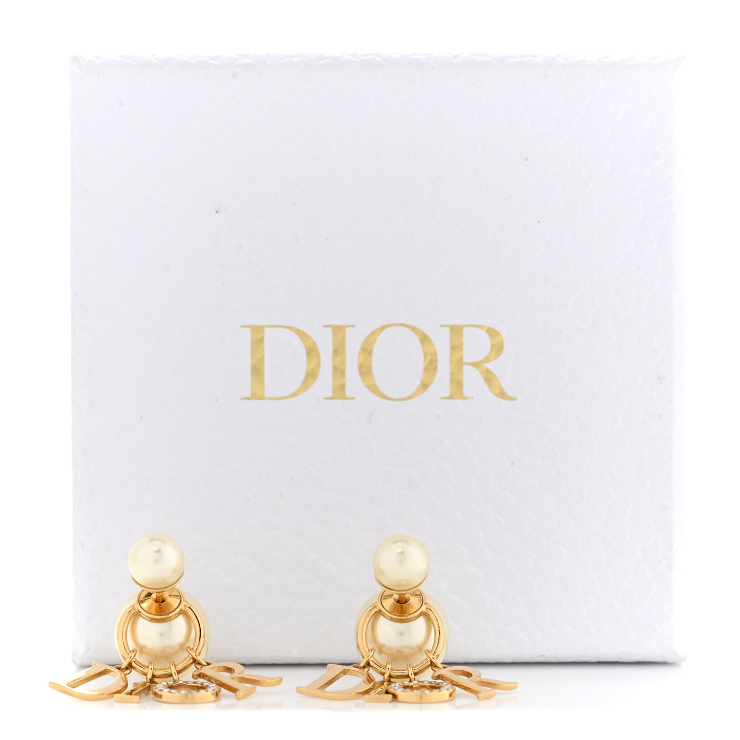 Pearl Crystal Tribal Logo Charms Earrings Gold