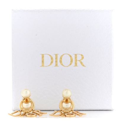 Christian Dior Pearl Crystal Tribal Logo Charms Earrings Gold 5 of 5