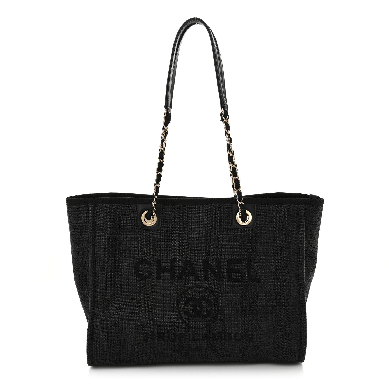 Chanel Mixed Fibers Striped Small Deauville Tote Black 1 of 11