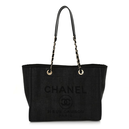 Chanel Mixed Fibers Striped Small Deauville Tote Black 1 of 11