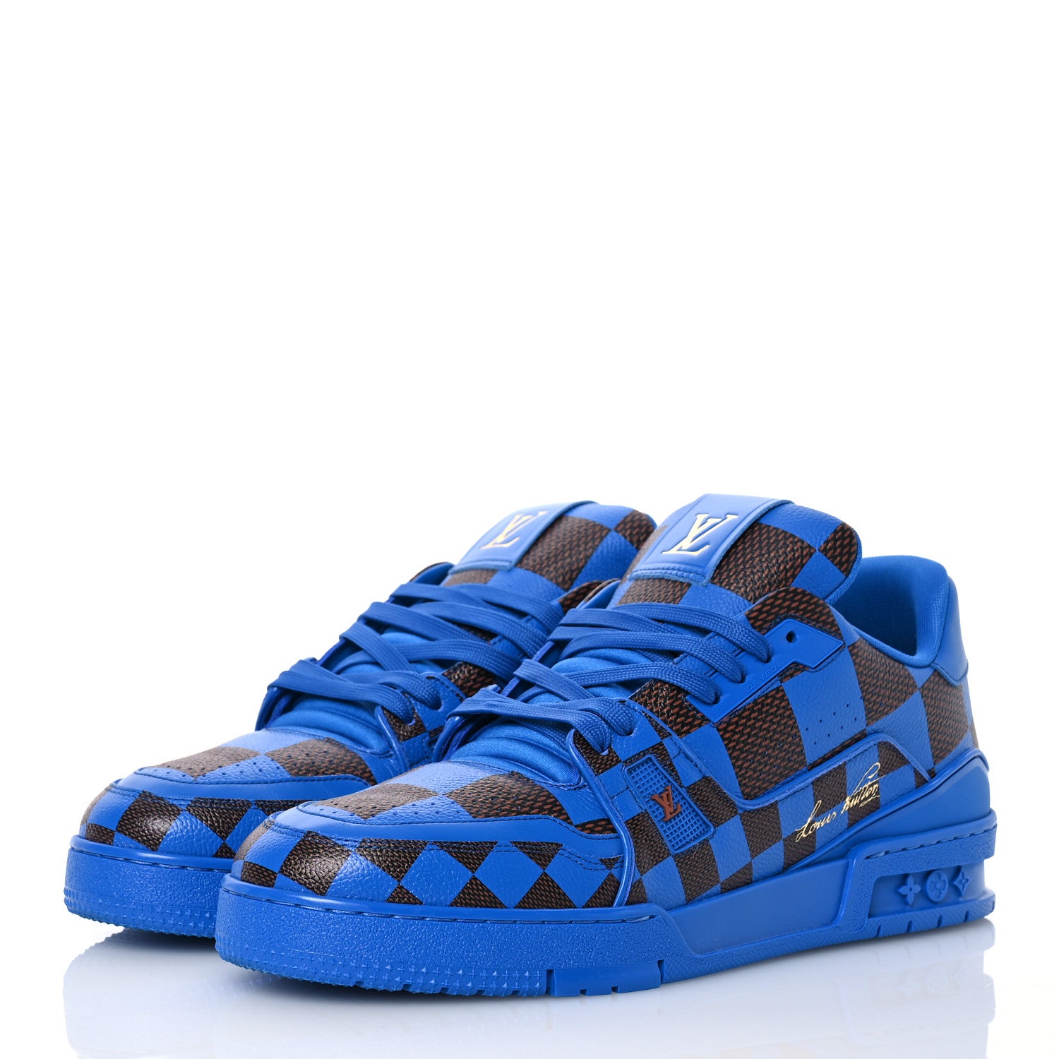 Louis Vuitton Damier Pop Grained Calfskin Mens LV Trainer Sneakers 10 Blue 3 of 11