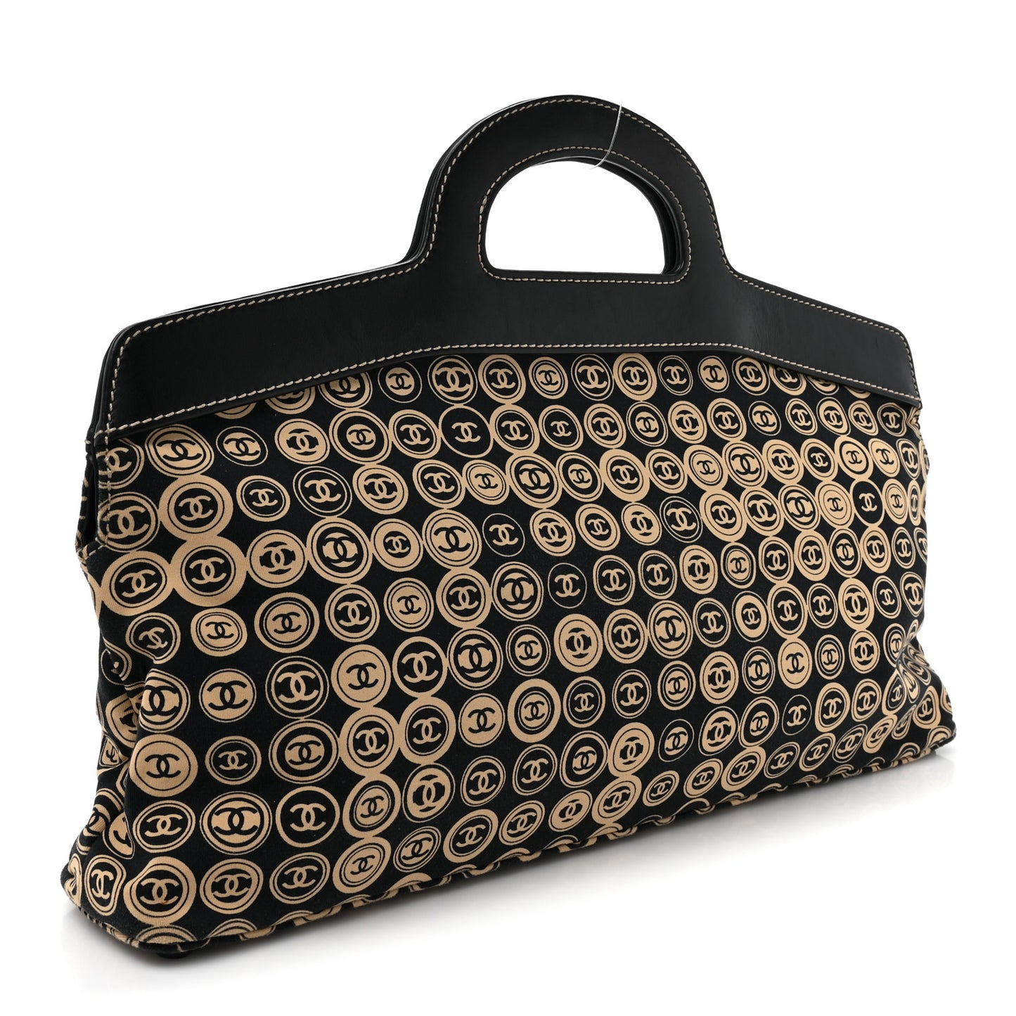 Jersey Calfskin Printed Large Frame Handle Bag Beige Black