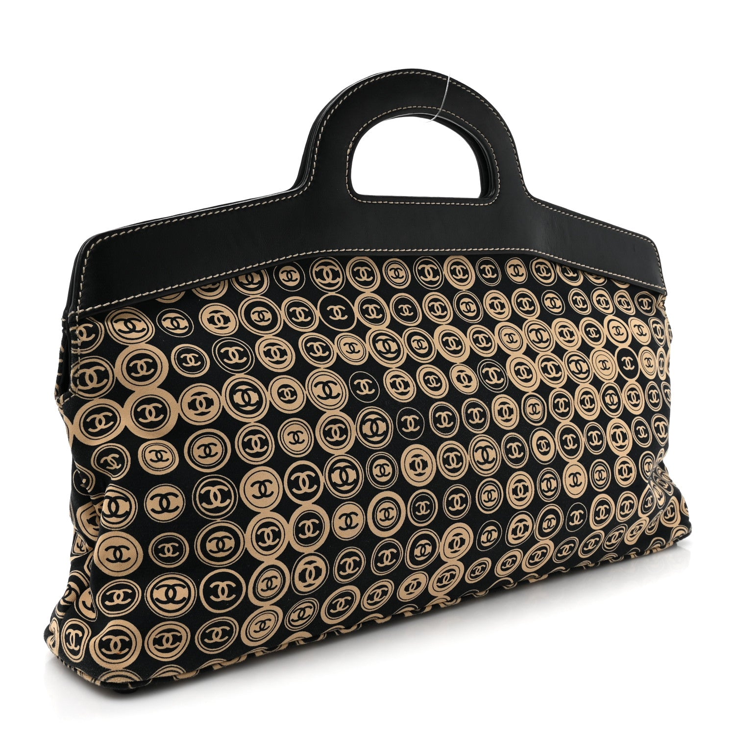 Chanel Jersey Calfskin Printed Large Frame Handle Bag Beige Black 3 of 13