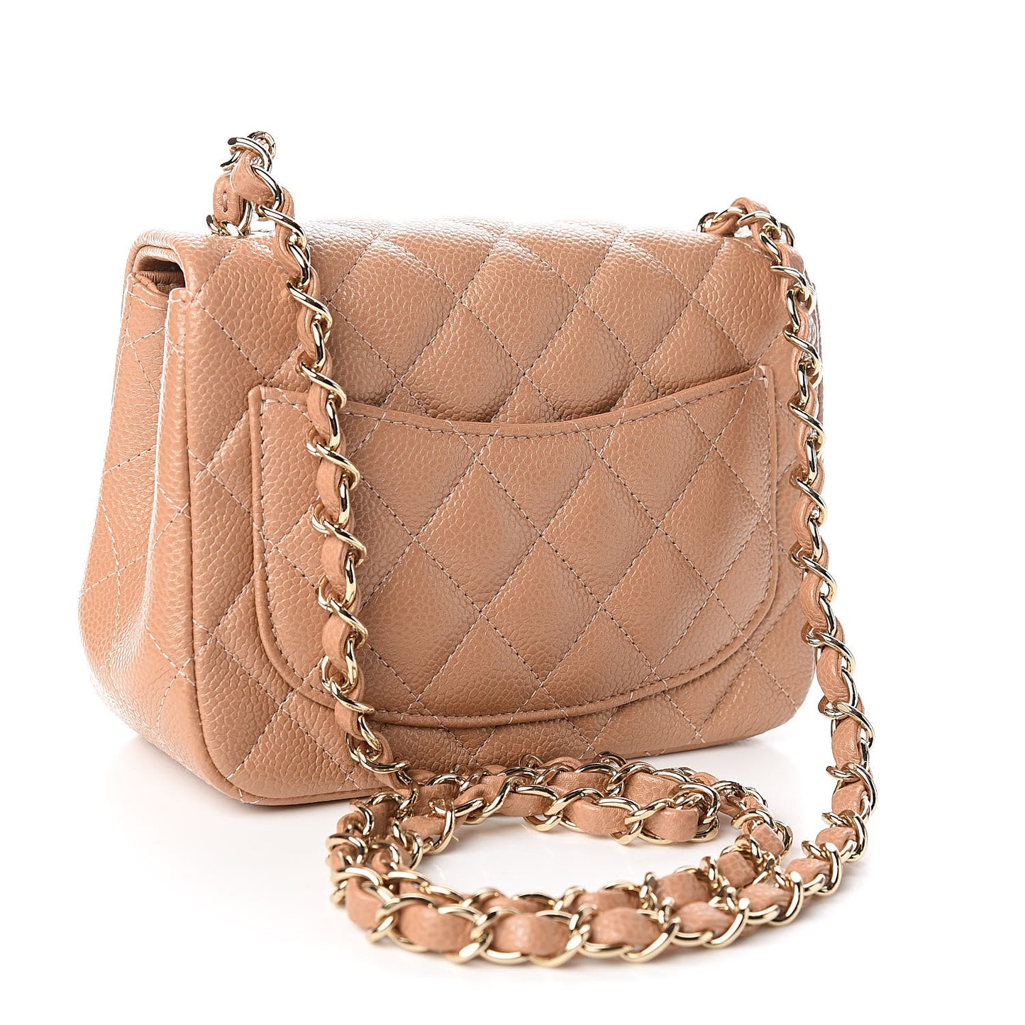 Iridescent Caviar Quilted Mini Square Flap Beige