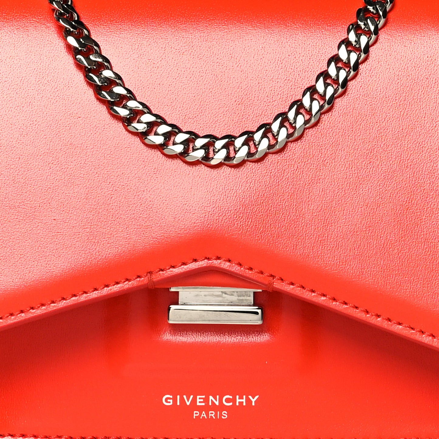 Calfskin Bow Cut Chain Wallet Orange Fluo