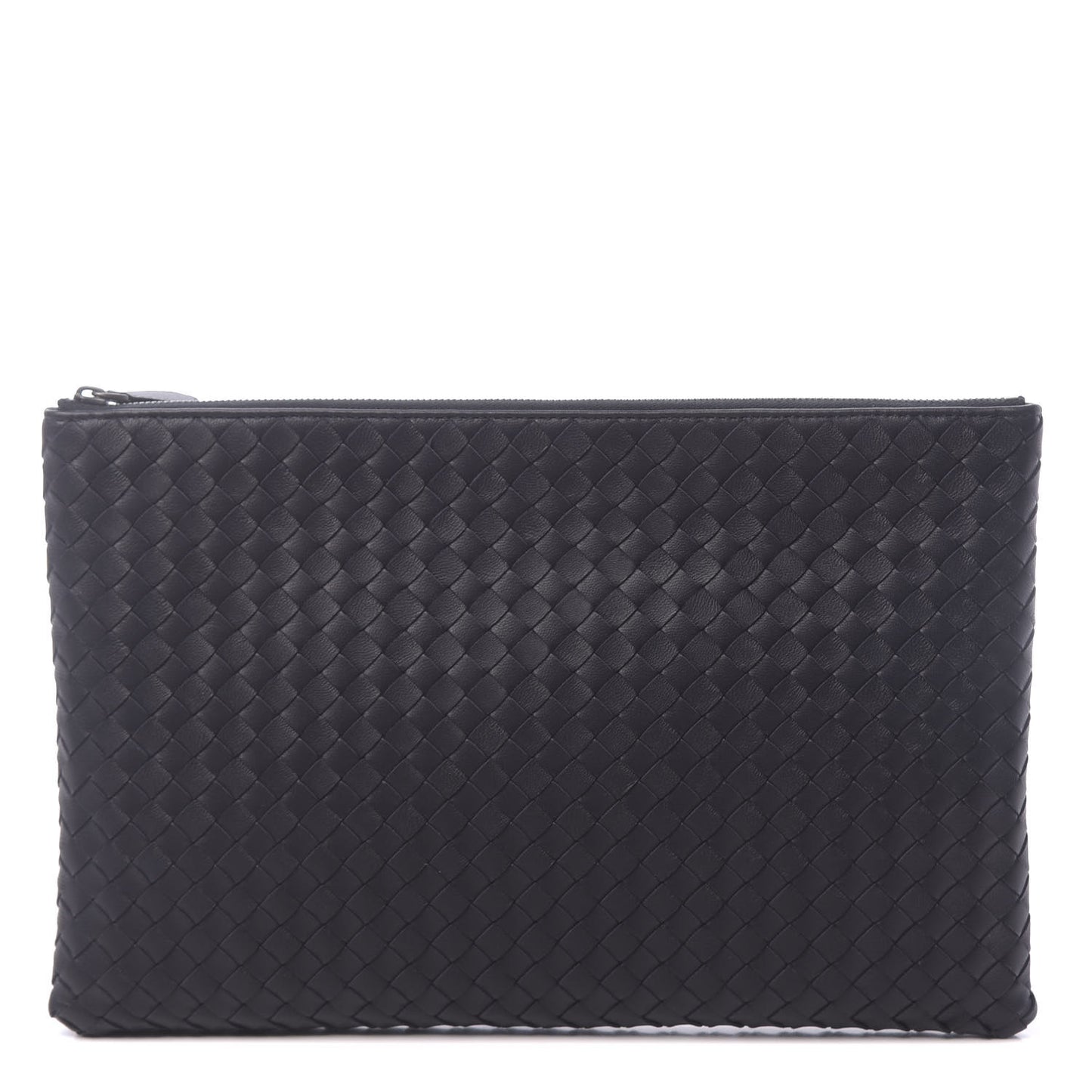 Nappa Intrecciato Large Flat Zip Biletto Pouch Black