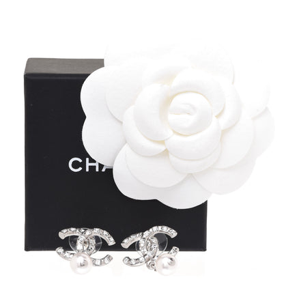 Chanel Crystal Baguette Pearl CC Drop Earrings Silver 5 of 5