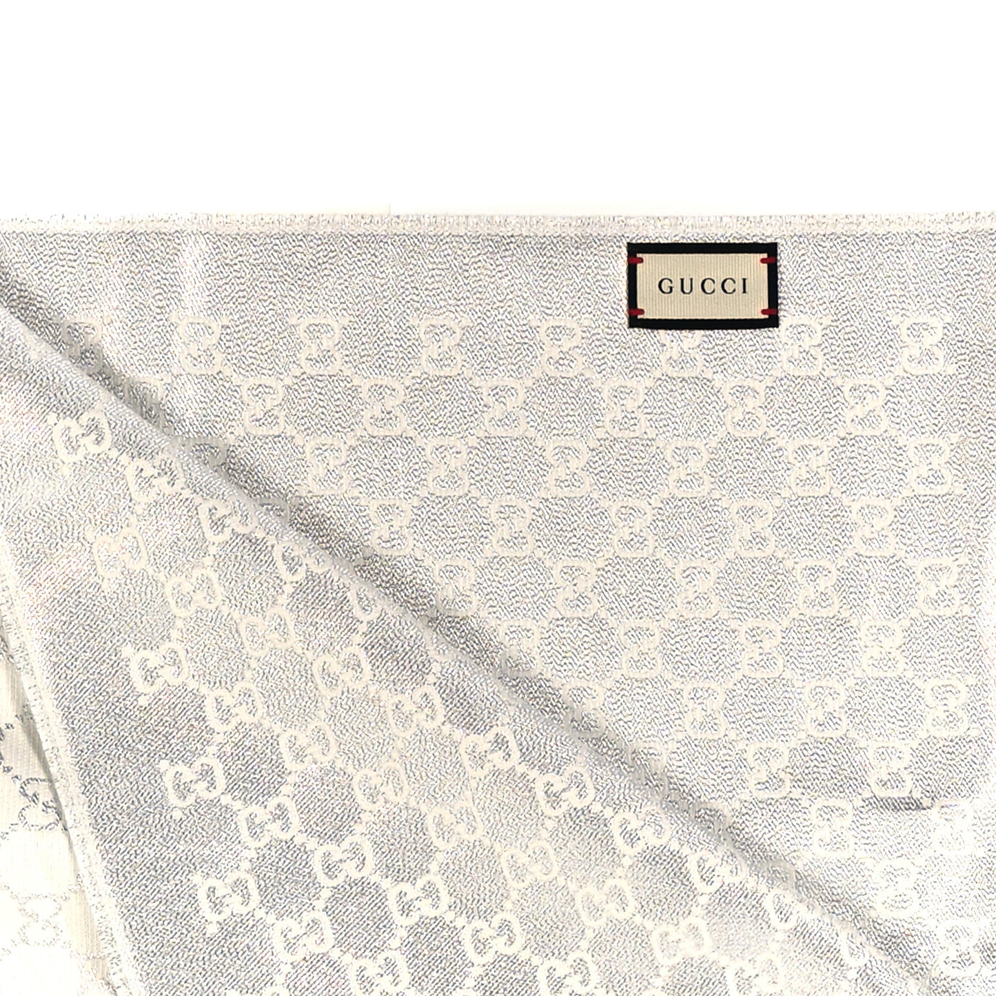 Cotton Lame GG Monogram Argentavio Fringe Scarf Ivory Light Grey