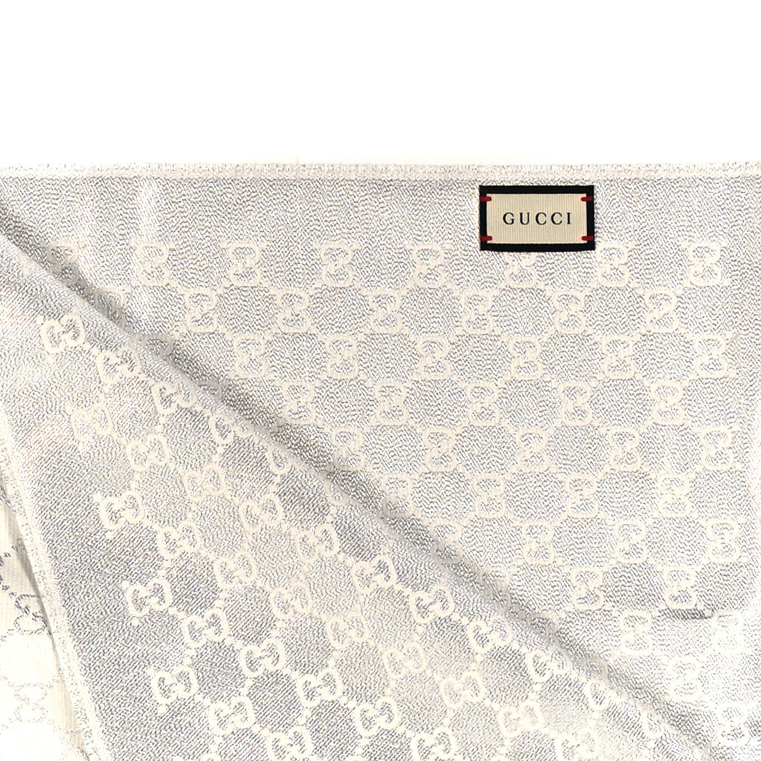 Gucci Cotton Lame GG Monogram Argentavio Fringe Scarf Ivory Light Grey 3 of 4