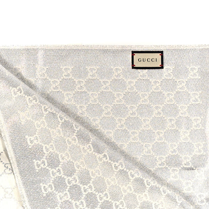 Gucci Cotton Lame GG Monogram Argentavio Fringe Scarf Ivory Light Grey 3 of 4