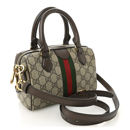 Gucci GG Supreme Monogram Textured Dollar Calfskin Web Mini Ophidia Top Handle Bag Beige Ebony New Acero 3 of 11