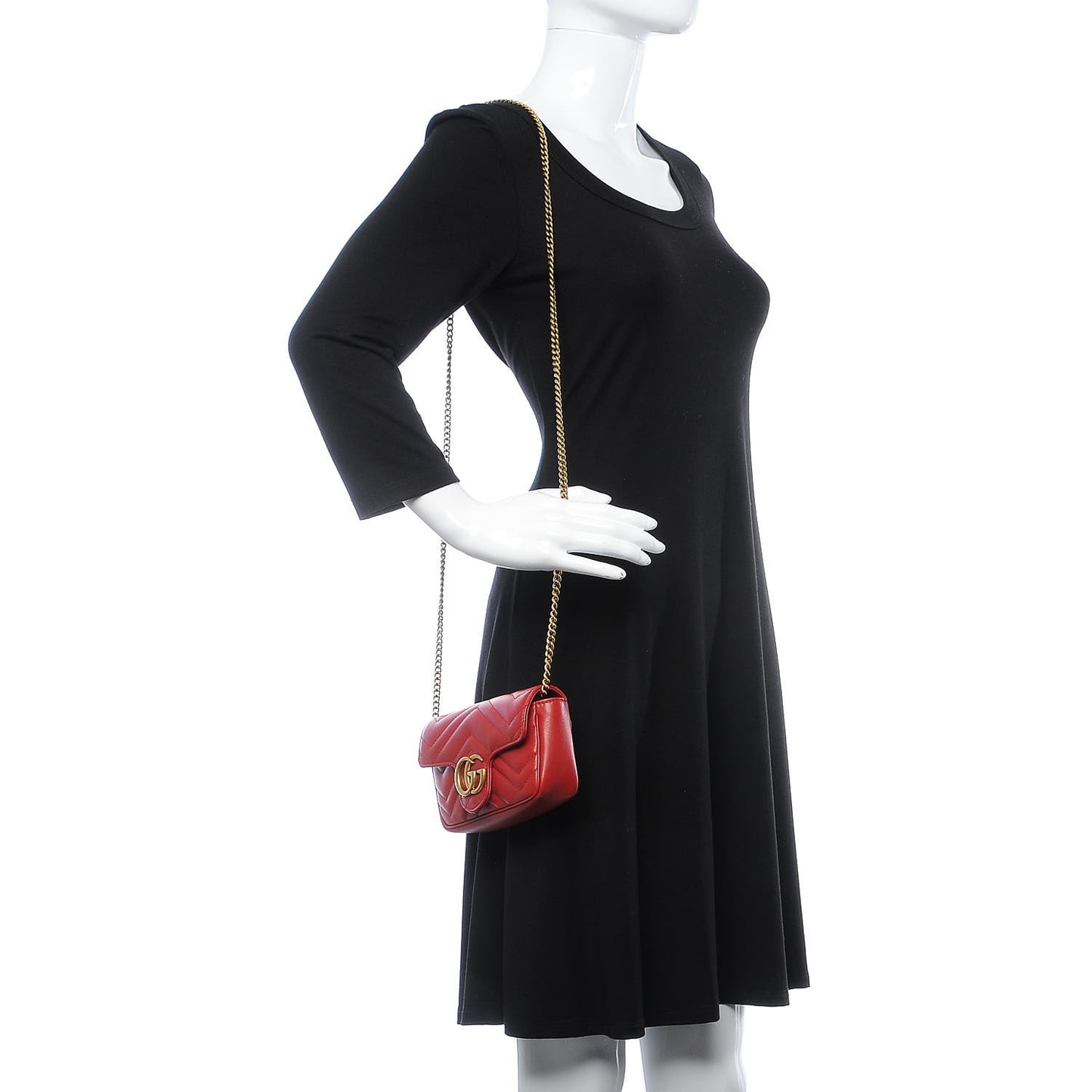 Calfskin Matelasse Super Mini GG Marmont Shoulder Bag Hibiscus Red