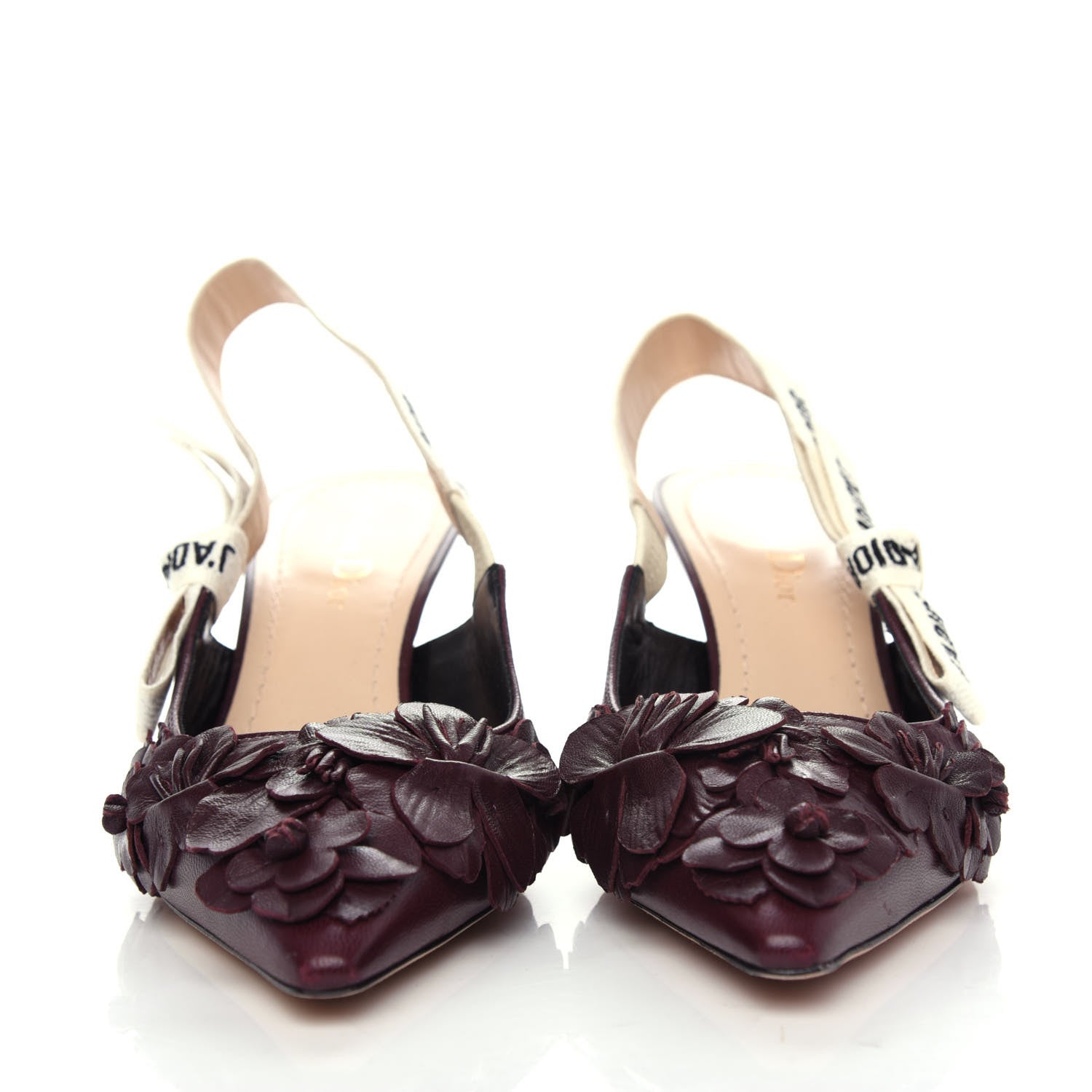 Christian Dior Lambskin Ribbon Flower Embroidered J'Adoir Slingback 65mm Pumps 37 Rouge Black 2 of 10