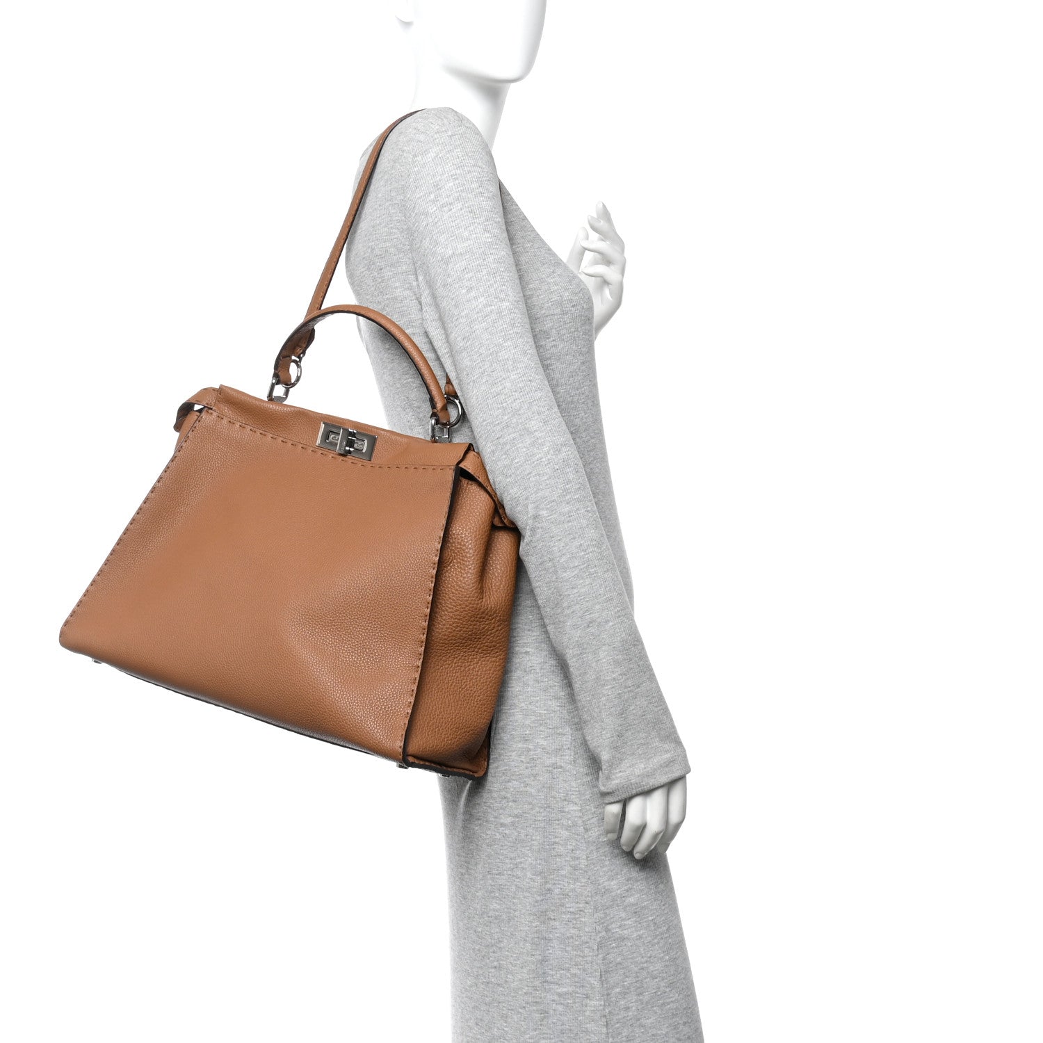 Fendi Cuoio Romano Selleria Bi-Color Large Peekaboo Iconic Satchel  Mou Deserto 2 of 11