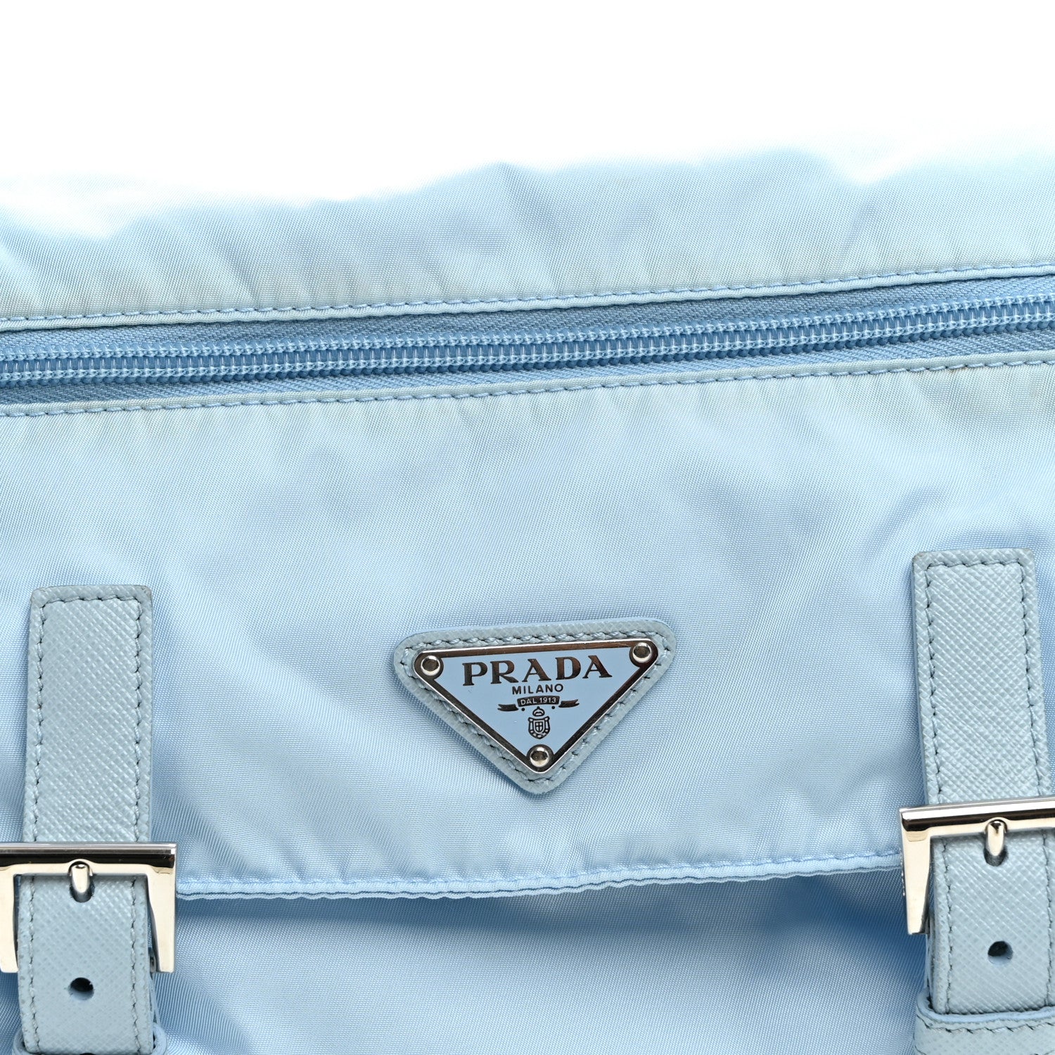 Prada Re-Nylon Vela Saffiano Pocket Double Buckle Messenger Shoulder Bag Celeste 7 of 13
