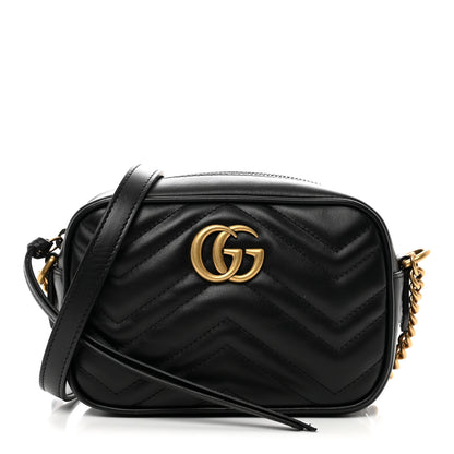 Gucci Calfskin Matelasse Mini GG Marmont Chain Shoulder Bag Black 1 of 8