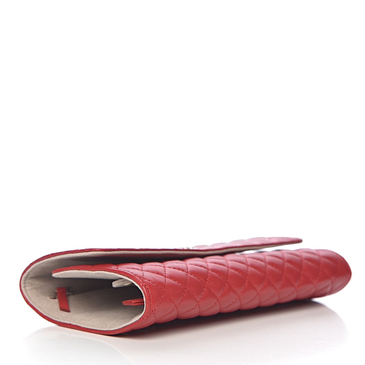 Lambskin Quilted Camellia Tri Fold Jewelry Case Red