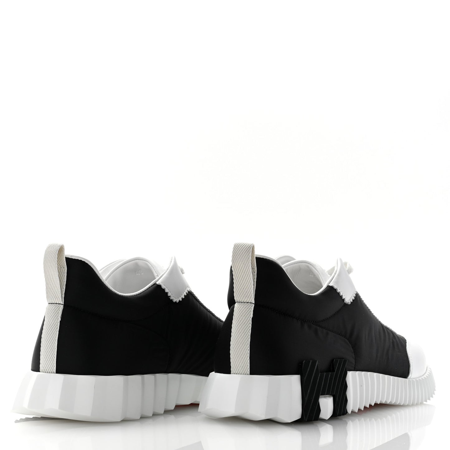 Ripstop Fabric Calfskin Mens Bouncing Sneakers 43 Black White