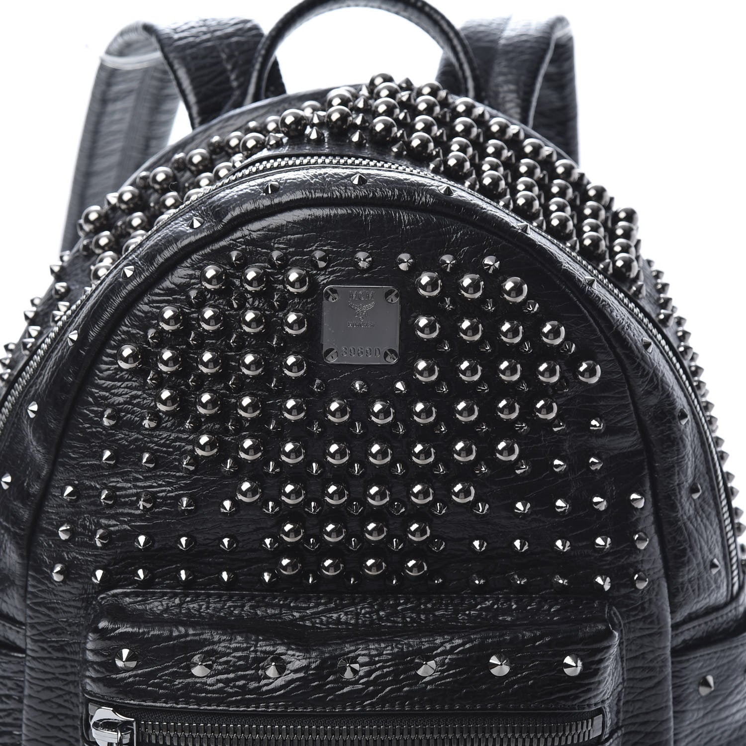 MCM Grained Calfskin Pearl Stud Stark Backpack Black 7 of 9