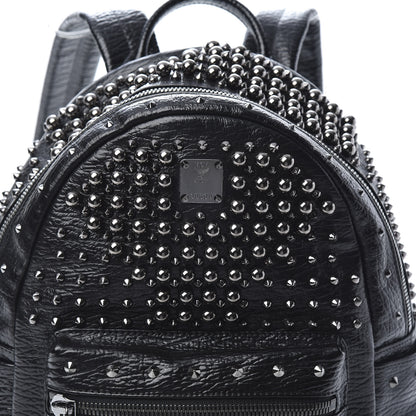 MCM Grained Calfskin Pearl Stud Stark Backpack Black 7 of 9