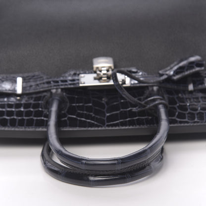 Hermes Taurillon Novillo Shiny Niloticus Crocodile Birkin Touch 30 Black Bleu Marine 34 of 38