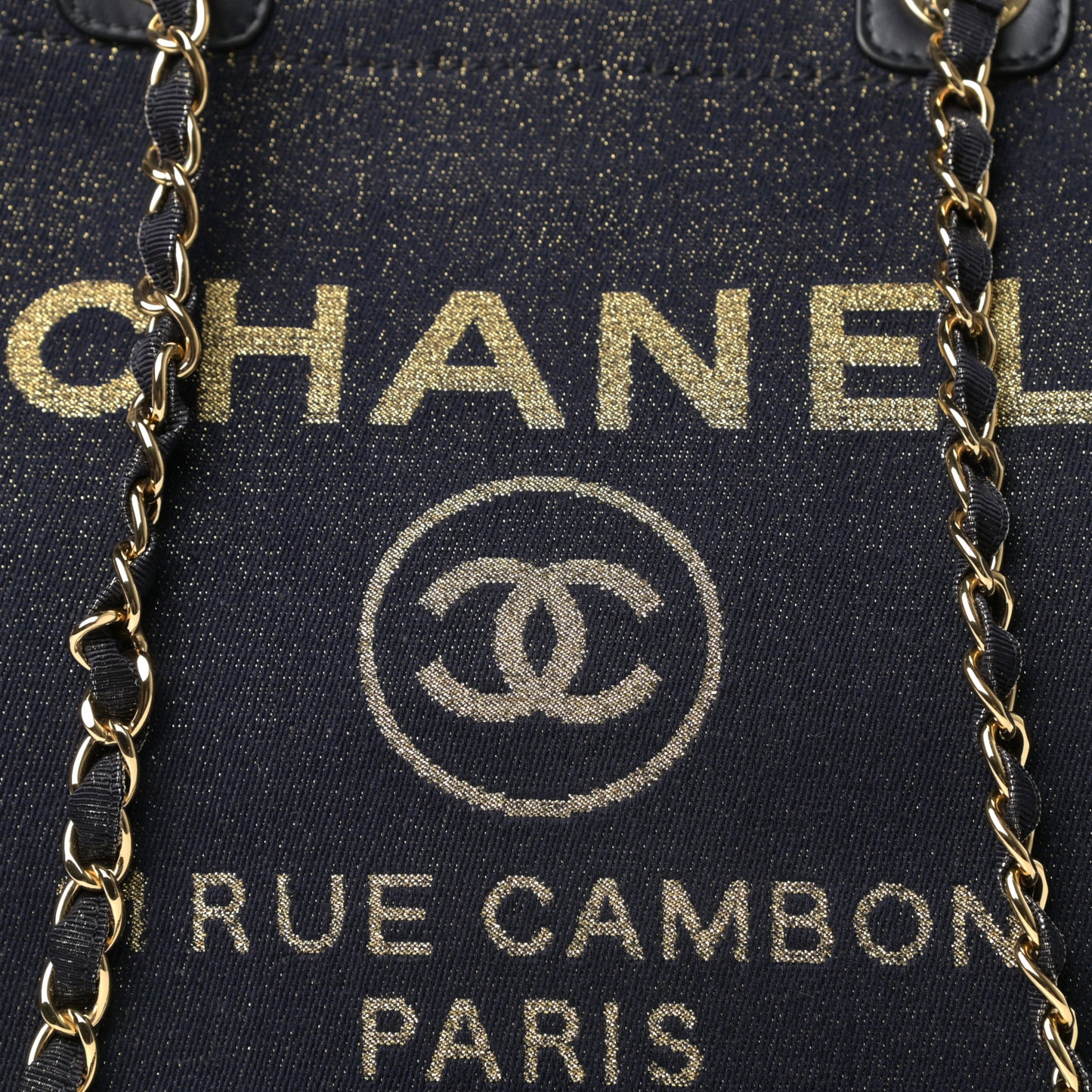 Lurex Canvas Medium Deauville Tote Navy Blue Gold