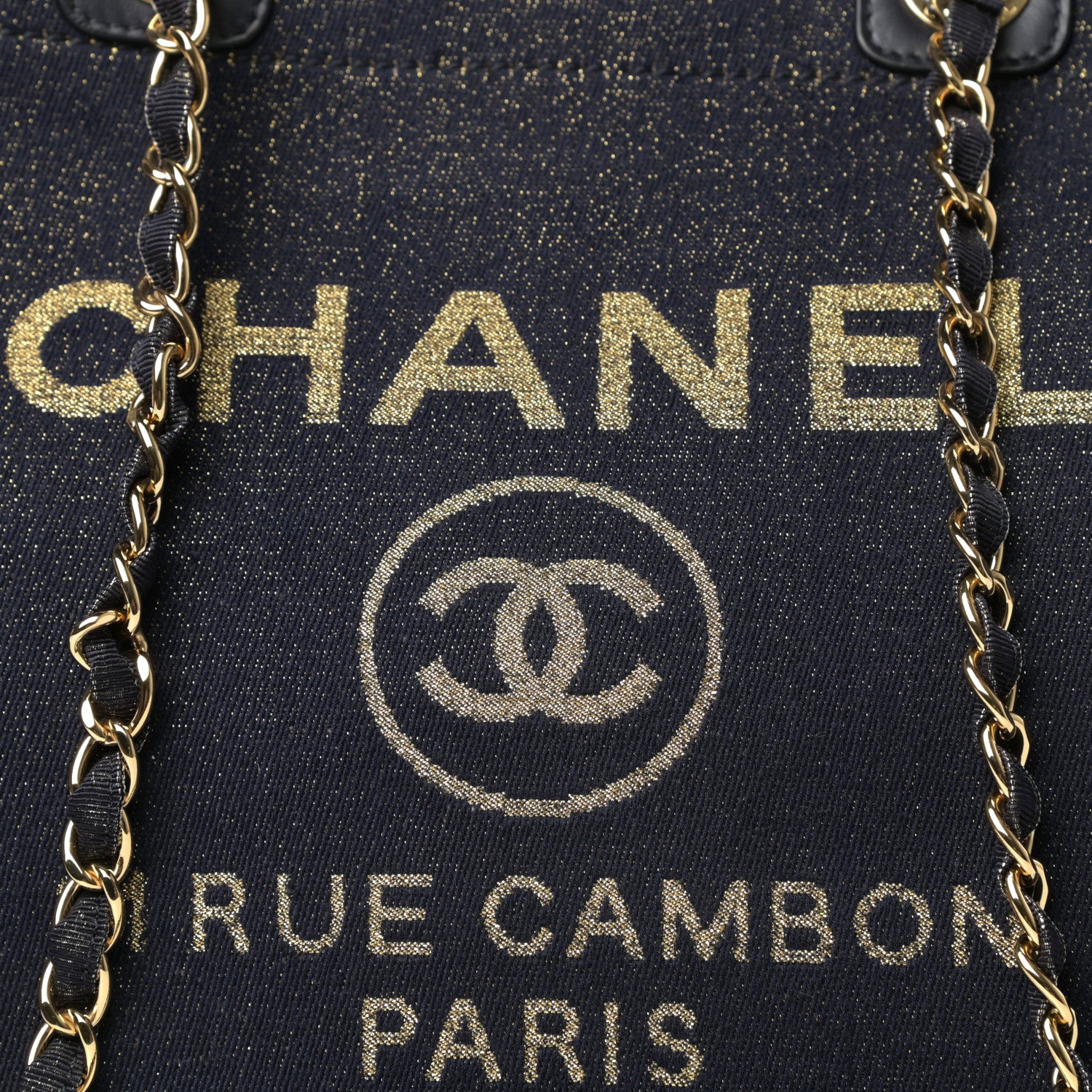 Chanel Lurex Canvas Medium Deauville Tote Navy Blue Gold 10 of 10
