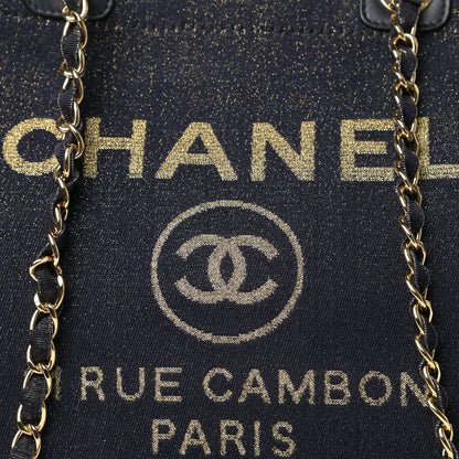 Chanel Lurex Canvas Medium Deauville Tote Navy Blue Gold 10 of 10