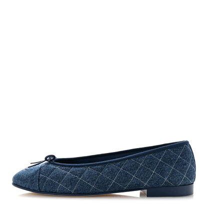 Chanel Washed Denim Quilted Cap Toe CC Ballerina Flats 39 Blue 1 of 10
