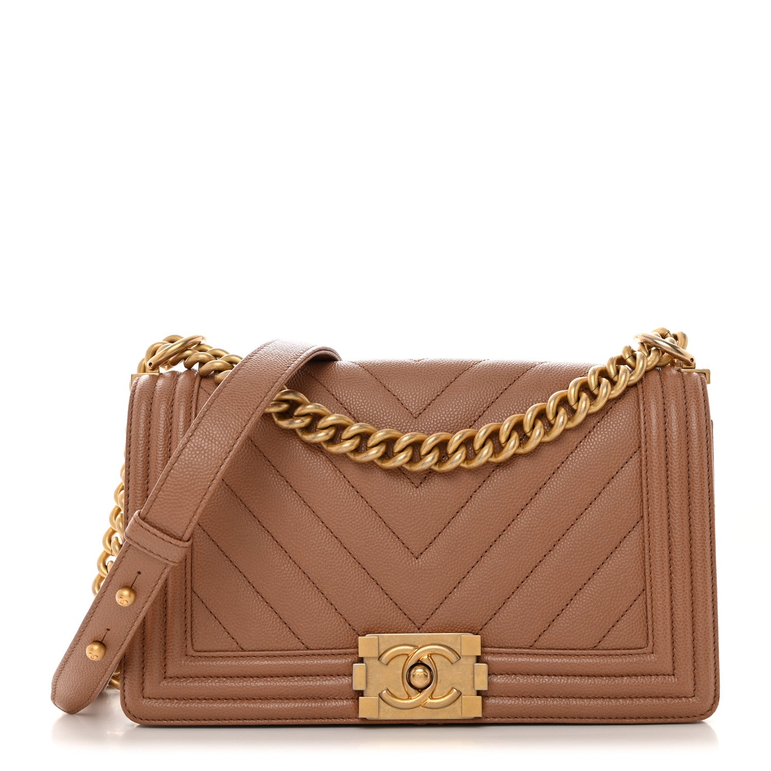 Chanel Caviar Chevron Quilted Medium Boy Flap Brown 1 of 10